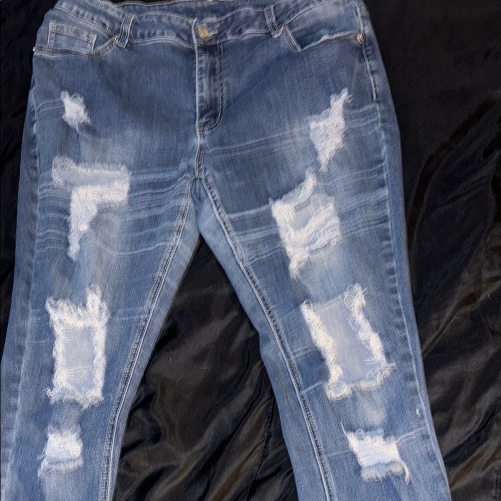Blue Boyfriend Distressed Jeans